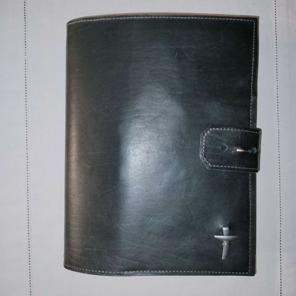 Leather Bible case cover for larger study bible with metal cross